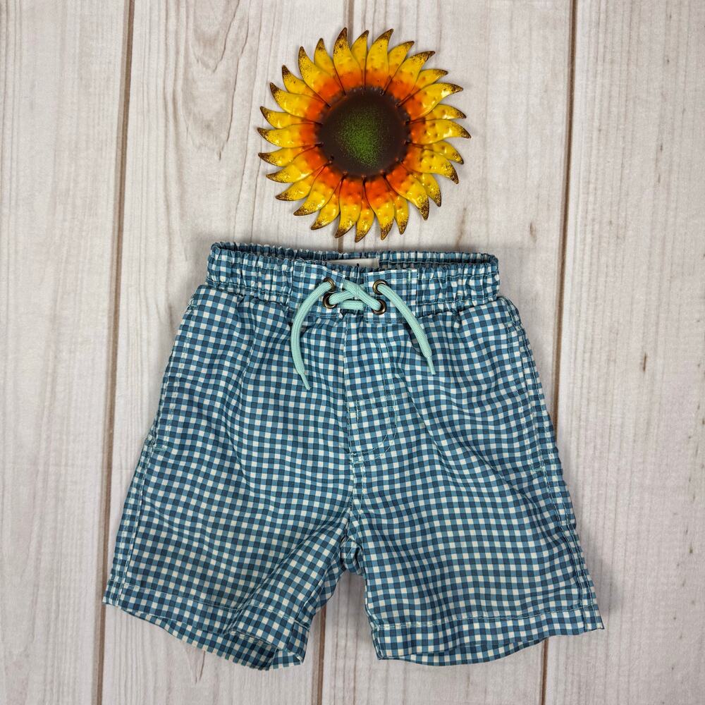 Kids Beach Bros Blue Gingham Swim Trunks Size 4T Elastic Waist Drawstring‎
